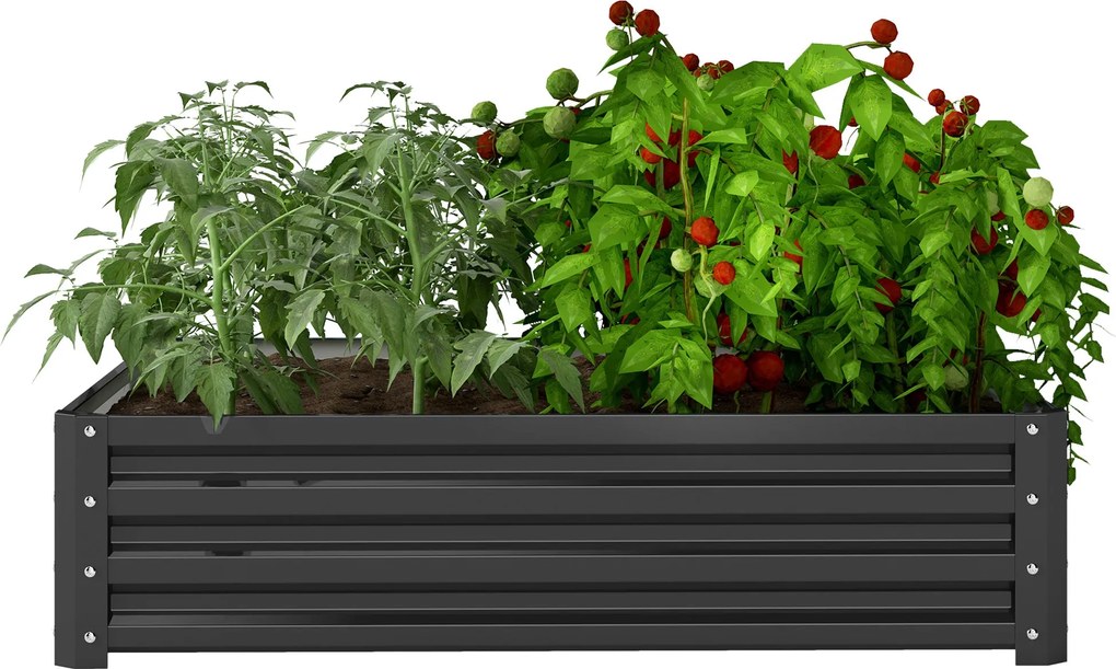 Outsunny Emelt Kertágy, Virágzó Doboza, Zöldségágy, Növény Doboza, Fűszernövény Ágy Kerthez, Teraszhoz, Erkélyhez, Acél, Szürke, 120 x 120 x 30 cm | A