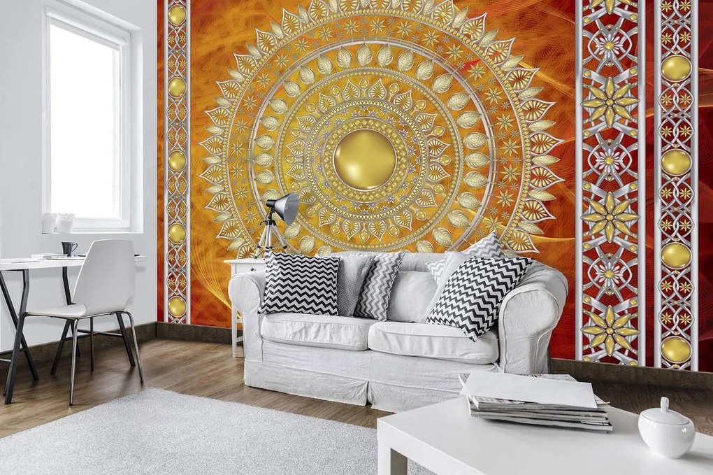 Fotótapéta - Piros arany mandala (152,5x104 cm)