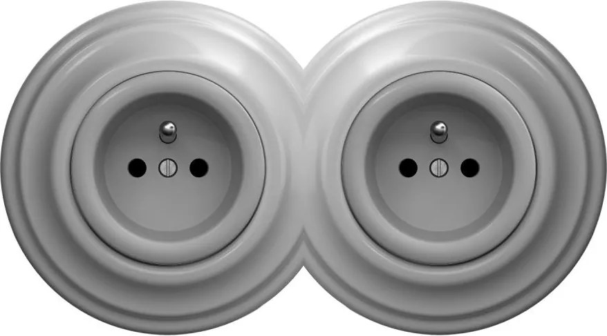 Kliklap - Dupla retro fali konnektor kerettel, 230 V, szürke