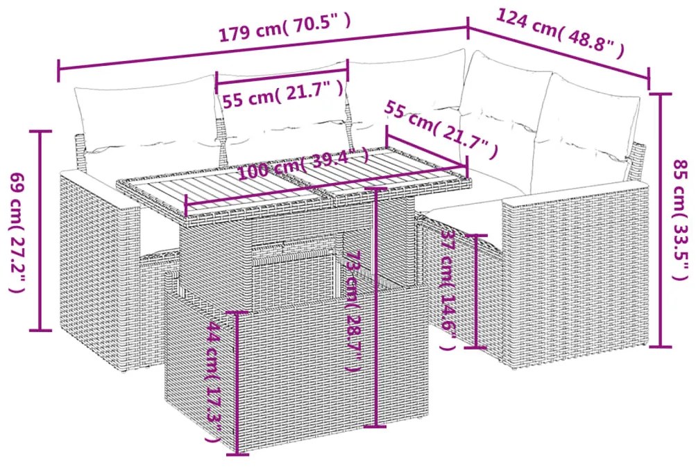 5 részes bézs polyrattan kerti ülőgarnitúra párnákkal