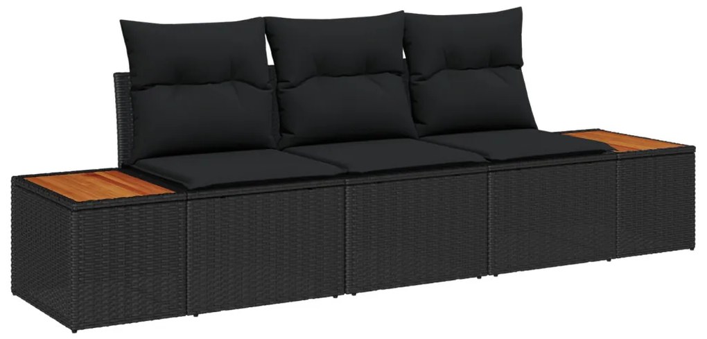 3 részes kerti kanapé szett párnákkal Fekete Poli rattan Akácia
