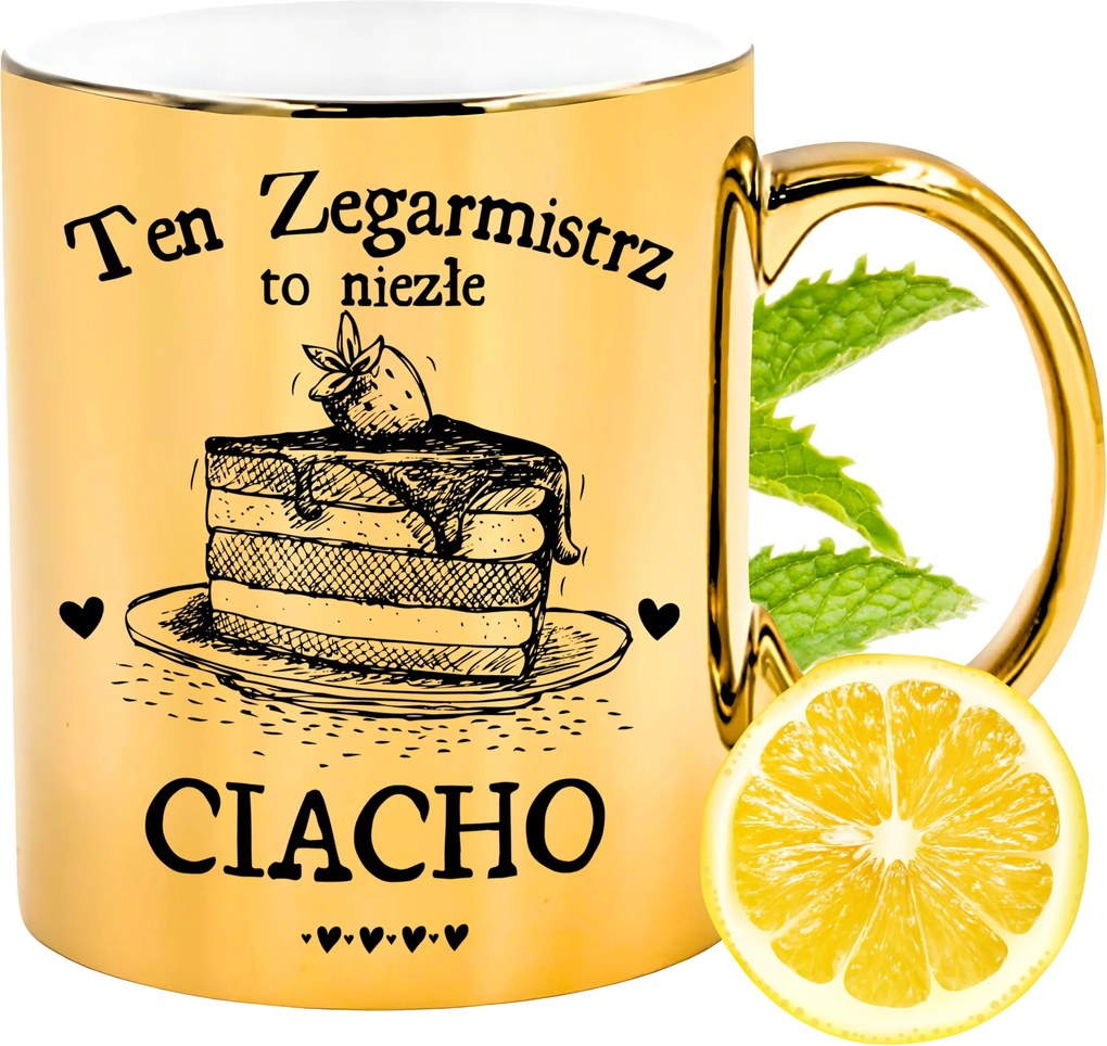 Arany csillogó bögre az órásmesternek ajándék fényképes nyomtatással