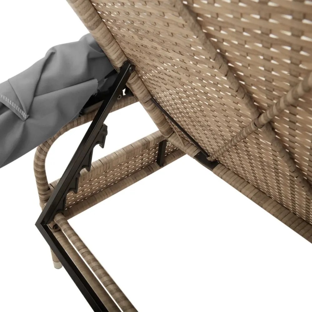 bézs polyrattan napozóágy tetővel