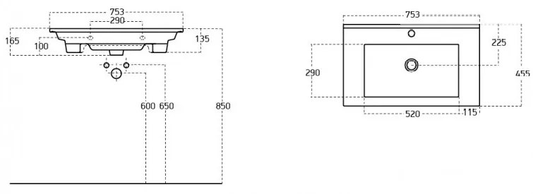 VivaStyle KARINA 75 lábon álló fürdőszobabútor 3 fiókos Sanovit ATRIA 9075 mosdóval 75 x 45,5 cm