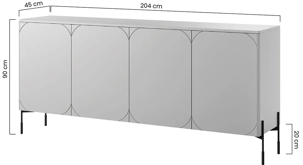 Sonatia négyajtós komód fiókkal 200 cm - kasmír