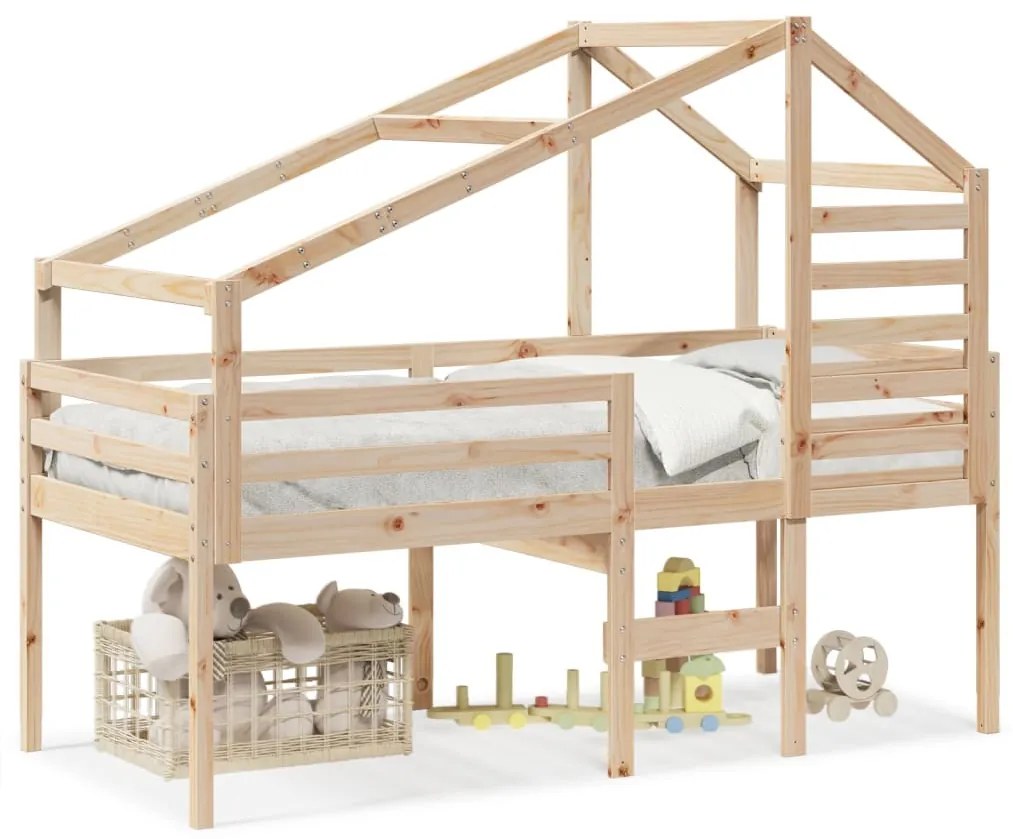 tömör fenyőfa magasított ágy tetővel 90 x 200 cm