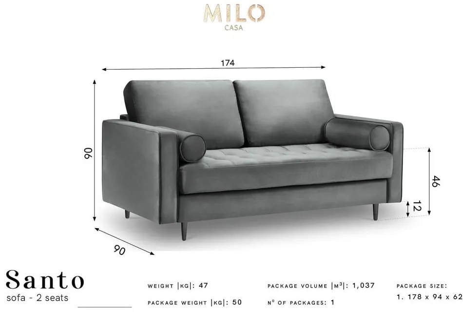 Santo zöld bársonykanapé, 174 cm - Milo Casa