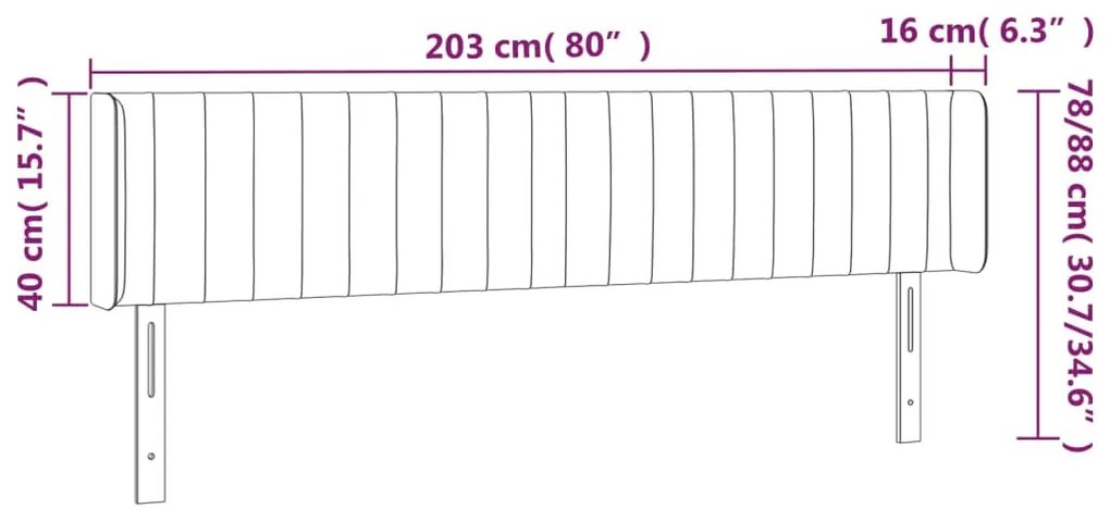 rózsaszín bársony LED-es fejtámla 203x16x78/88 cm