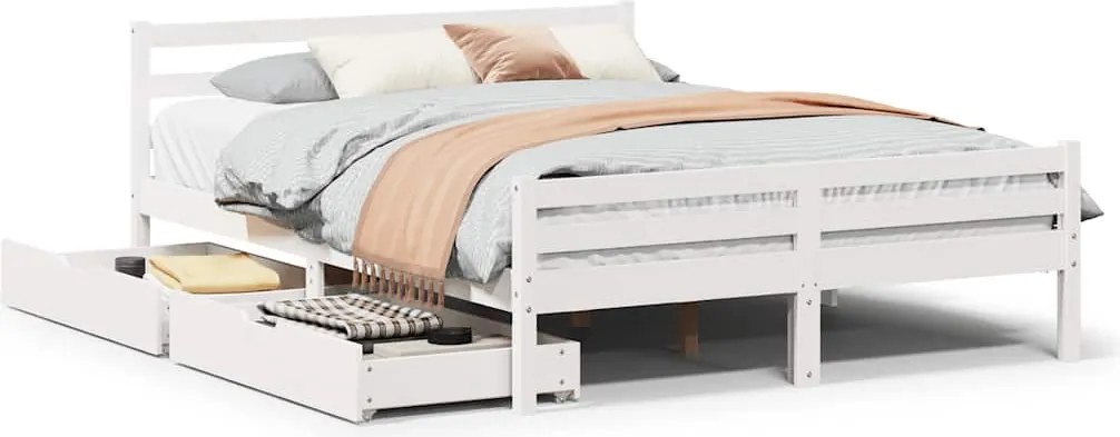 vidaXL fehér tömör fenyőfa ágy matrac nélkül 150 x 200 cm