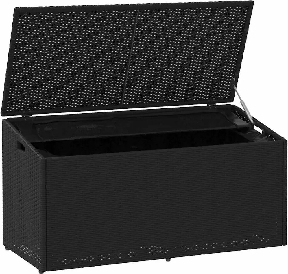 Fekete Polyrattan Kerti Tárolóláda 110 X 50 X 58 Cm