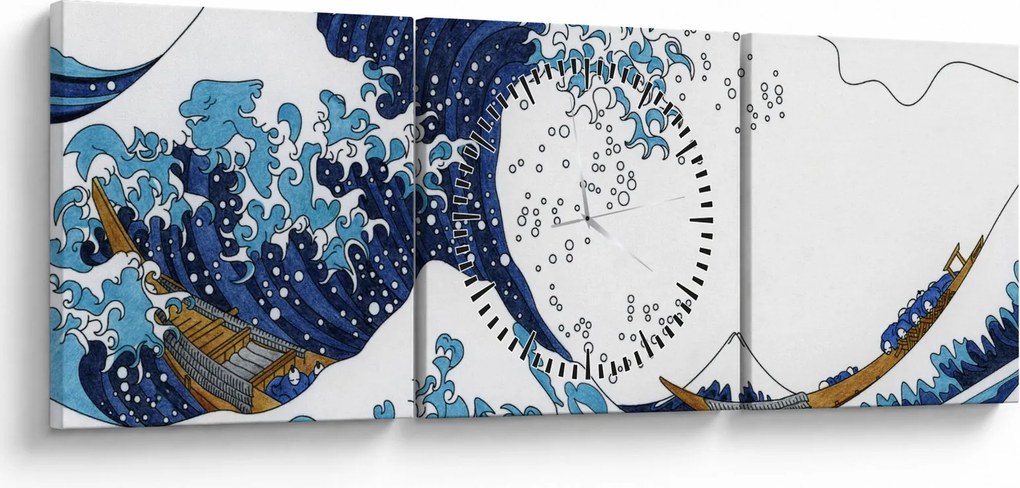 Kép - japán rajz, hullámok (órával) (90x30 cm)