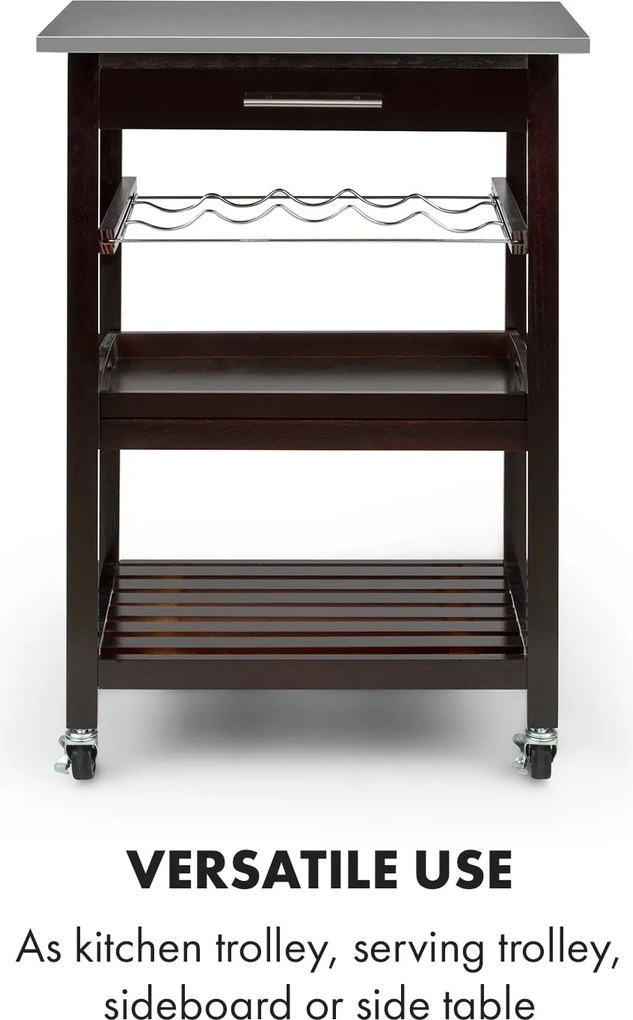 Klarstein Vermont, tálalókocsi, konyhai kocsi, 5 szintes, fa, rozsdamentes acél, mozgatható, mobil