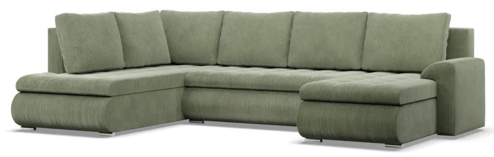 Tokio U sarokkanapé, 3 ágyneműtartóval, kordbársony, baloldali, zöld