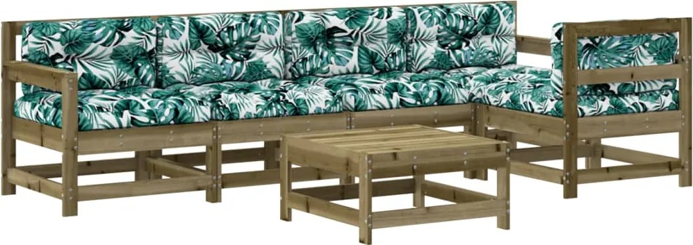 vidaXL 6 részes impregnált fenyőfa kerti ülőgarnitúra párnával