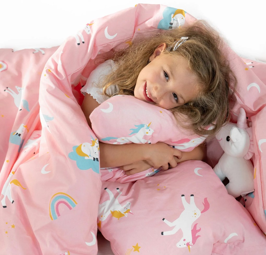 Goldea gyermek pamut ágyneműhuzat - vidám egyszarvúak 140 x 200 és 70 x 90 cm