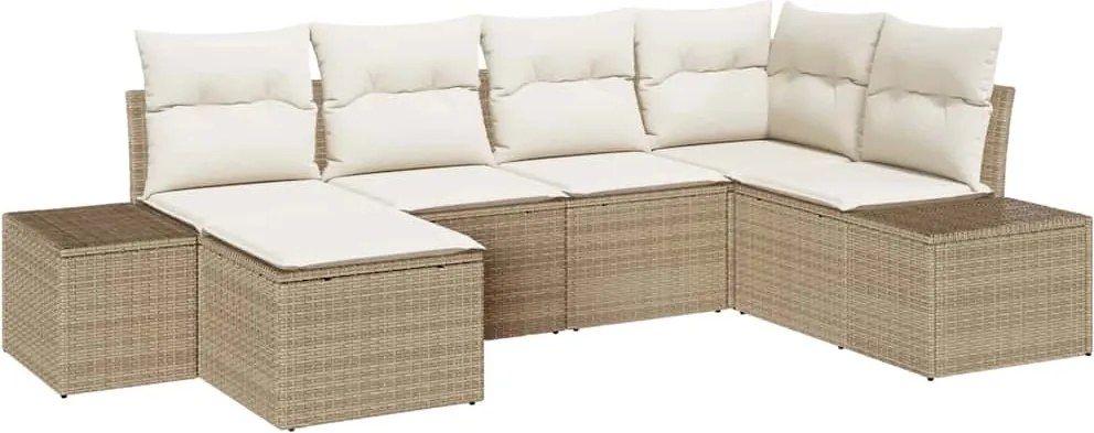 vidaXL Kerti Kanapé Szett párnával 6 pcs Beige és krém polirattan