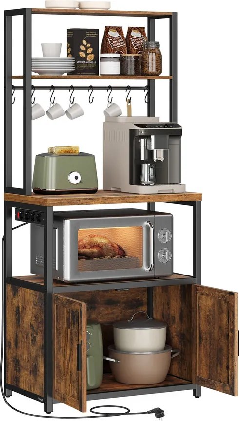 Konyhai polc beépített elosztóval, 40 x 60 x 170 cm, rusztikus barna és fekete