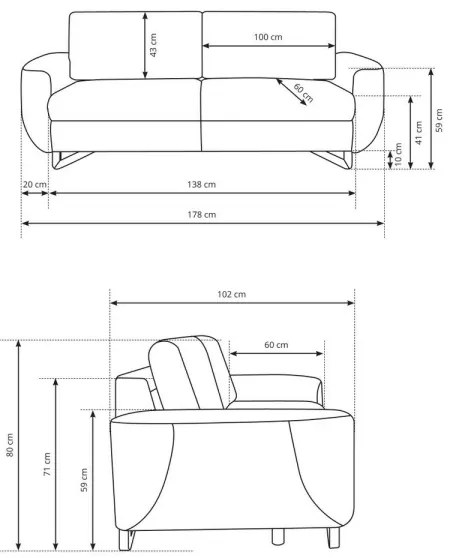 AVESTA kétüléses kanapé, szürke