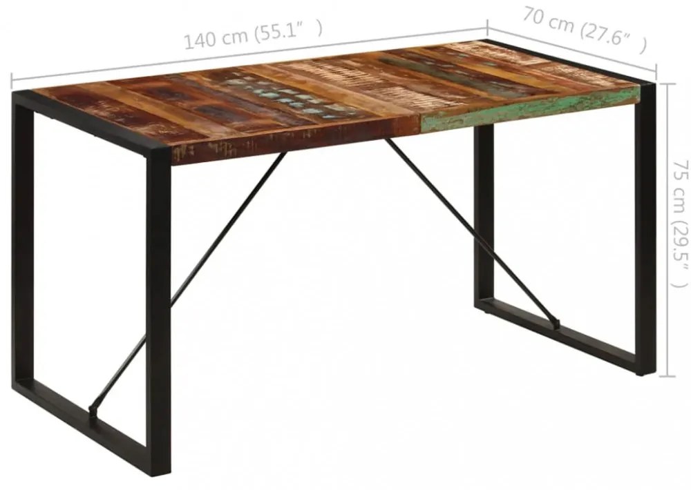 tömör újrahasznosított fa étkezőasztal 140 x 70 x 75 cm