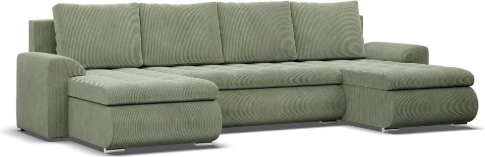Tokio U alakú sarokkanapé, 3 ágyneműtartóval, kordbársony, univerzális oldal, zöld