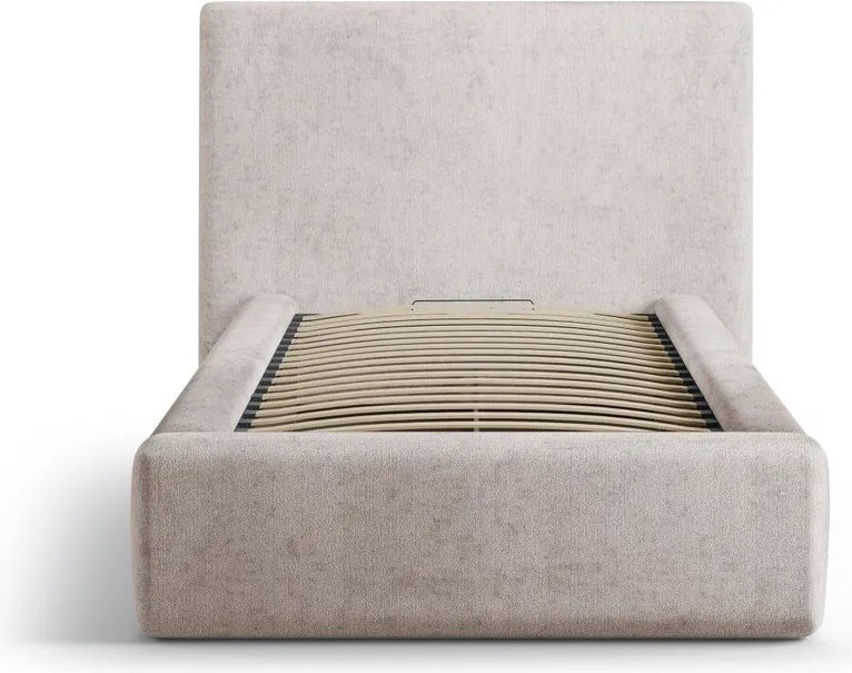 Bézs kárpitozott ágyneműtartós egyszemélyes ágy ágyráccsal 90x200 cm Amy – Micadoni