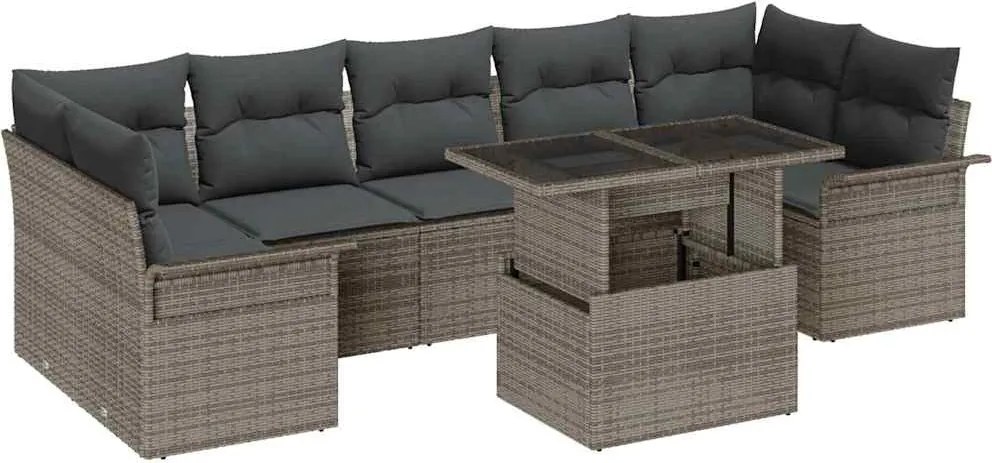 vidaXL Kerti Kanapé Szett párnával 8 pcs Szürke polirattan