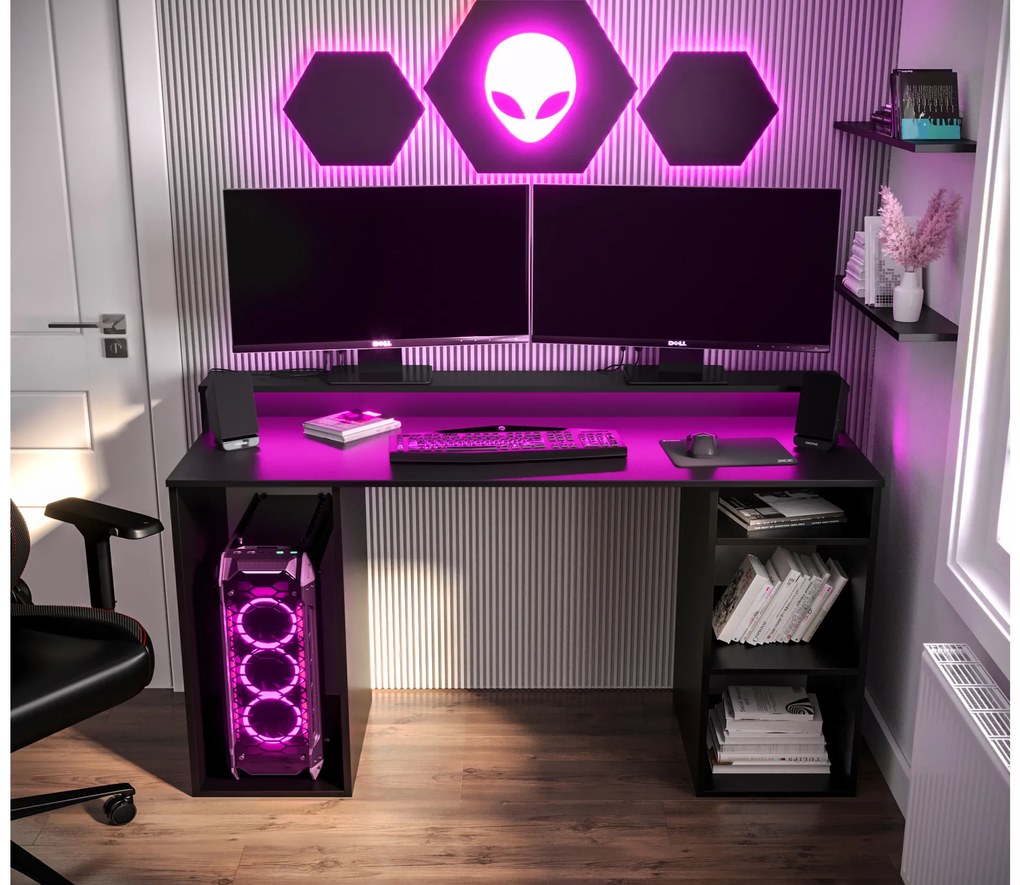 Sarok Gamer PC asztal Garrick 1 (fekete) (LED RGB világítással). 1064134