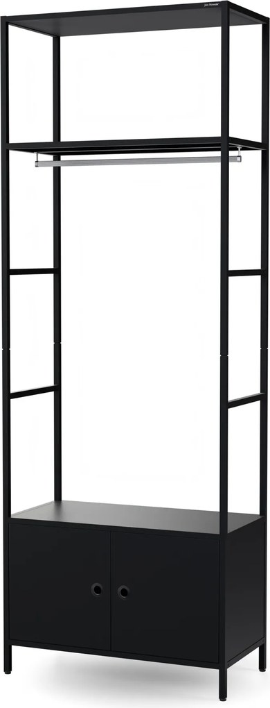 Irodai polc nyitott ruhaakasztó rúddal, recepcióra és váróterembe, fém, fekete, 800x2200x400 mm: ARIEL