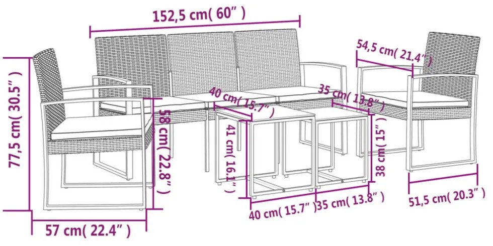 vidaXL 5 részes barna polyrattan kerti étkezőgarnitúra párnákkal