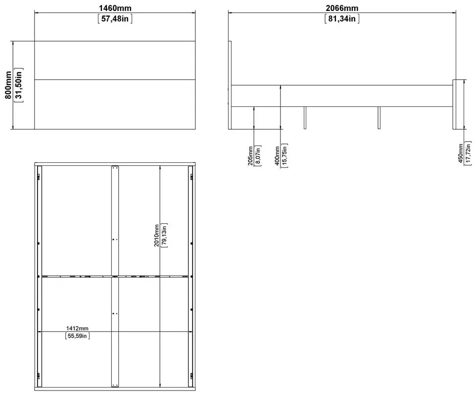 Fehér forgácslemez franciaágy ágyrács nélkül 140x200 cm Naia – Tvilum