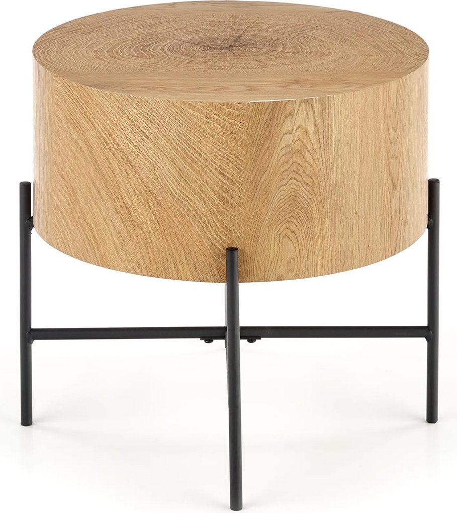 Liviano kerek dohányzóasztal 45 cm fém lábakkal - natúr tölgy / fekete