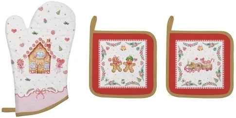 Edényalátét 2db 20x20cm+edényfogó kesztyű 20x30cm,100% pamut,Sweet Christmas