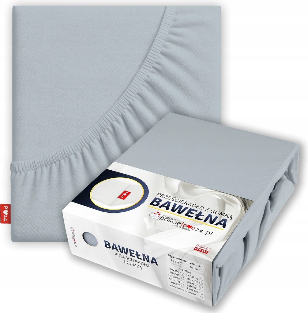 Gumis lepedő 140x200 Vastag Pamut Prémium Oldal 30 cm Hamuszürke