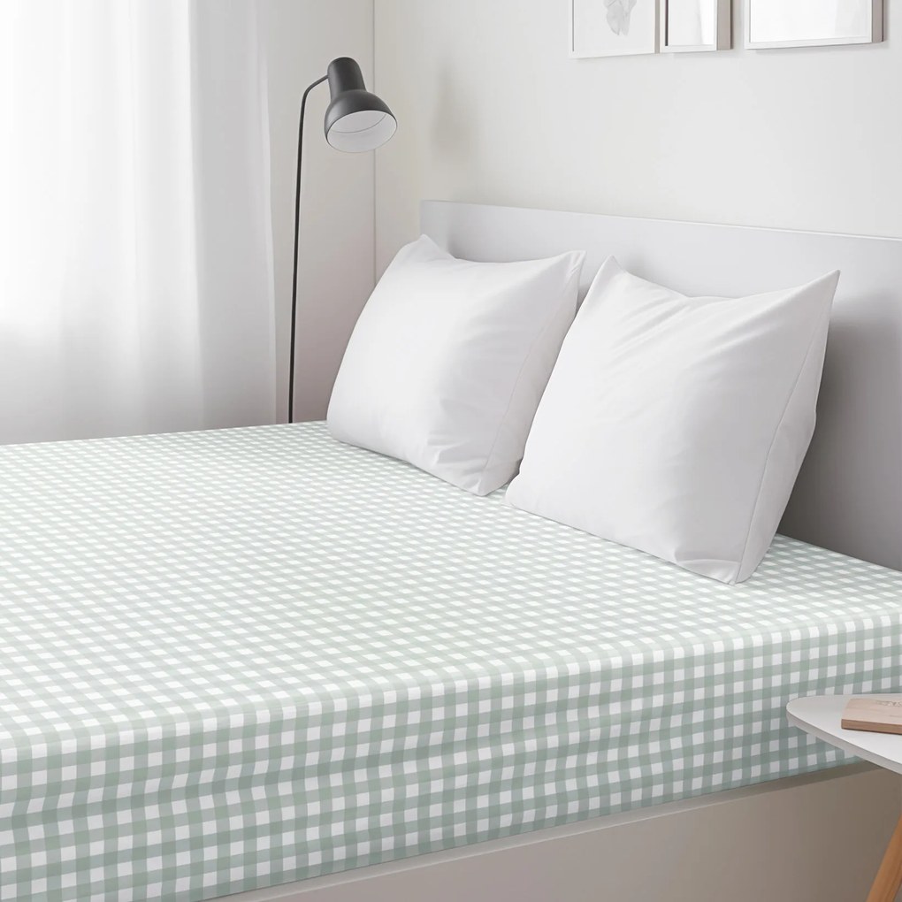 Goldea pamut körgumis lepedő - zsálya színű kockás 90 x 200 cm