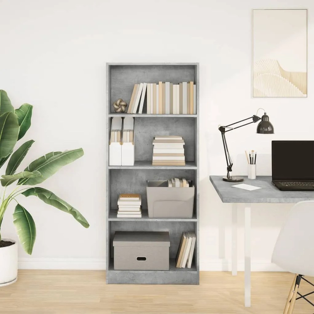 betonszürke szerelt fa könyvespolc 60 x 24 x 143 cm