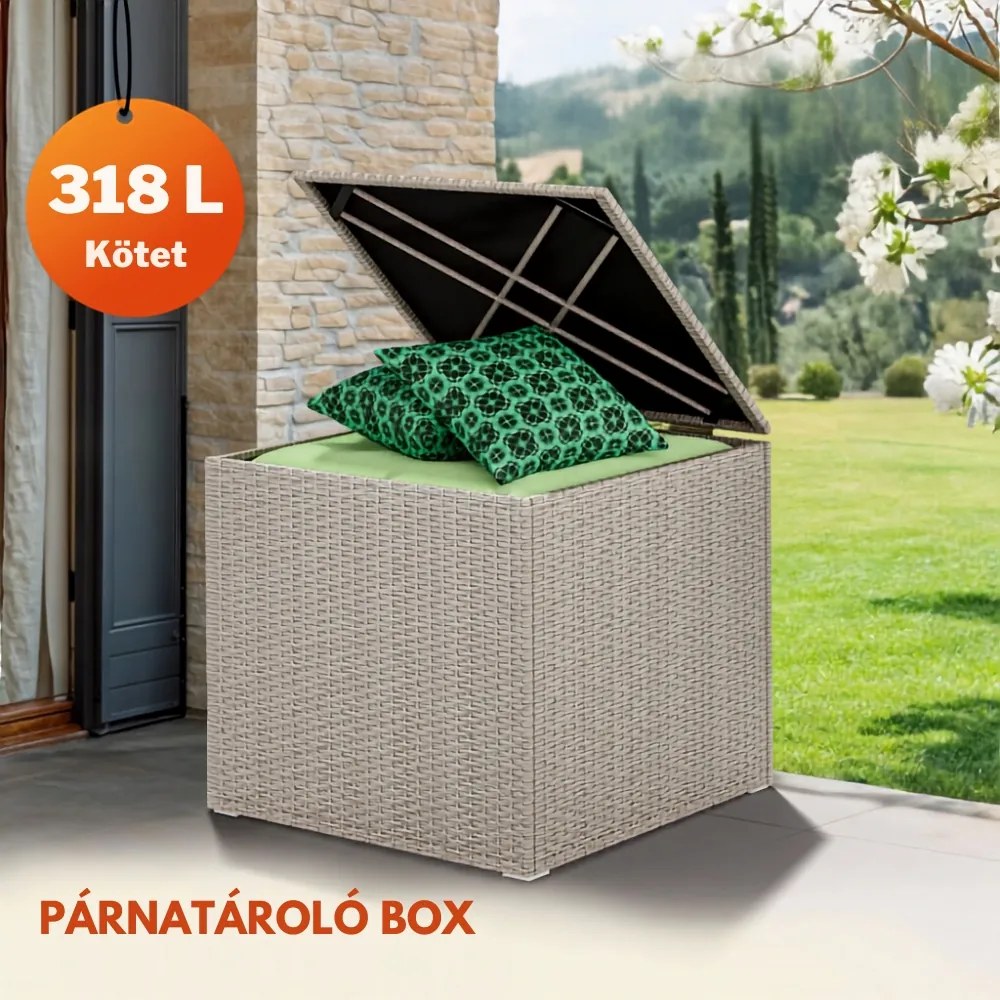 RICCO polyrattan tárolódoboz, 318L, 75x75x70 cm, krémszínű Casaria