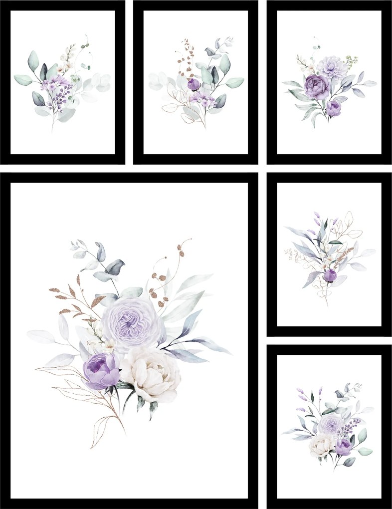 Plakát szett 6 db virágos grafika növények finom természet rózsák csokor