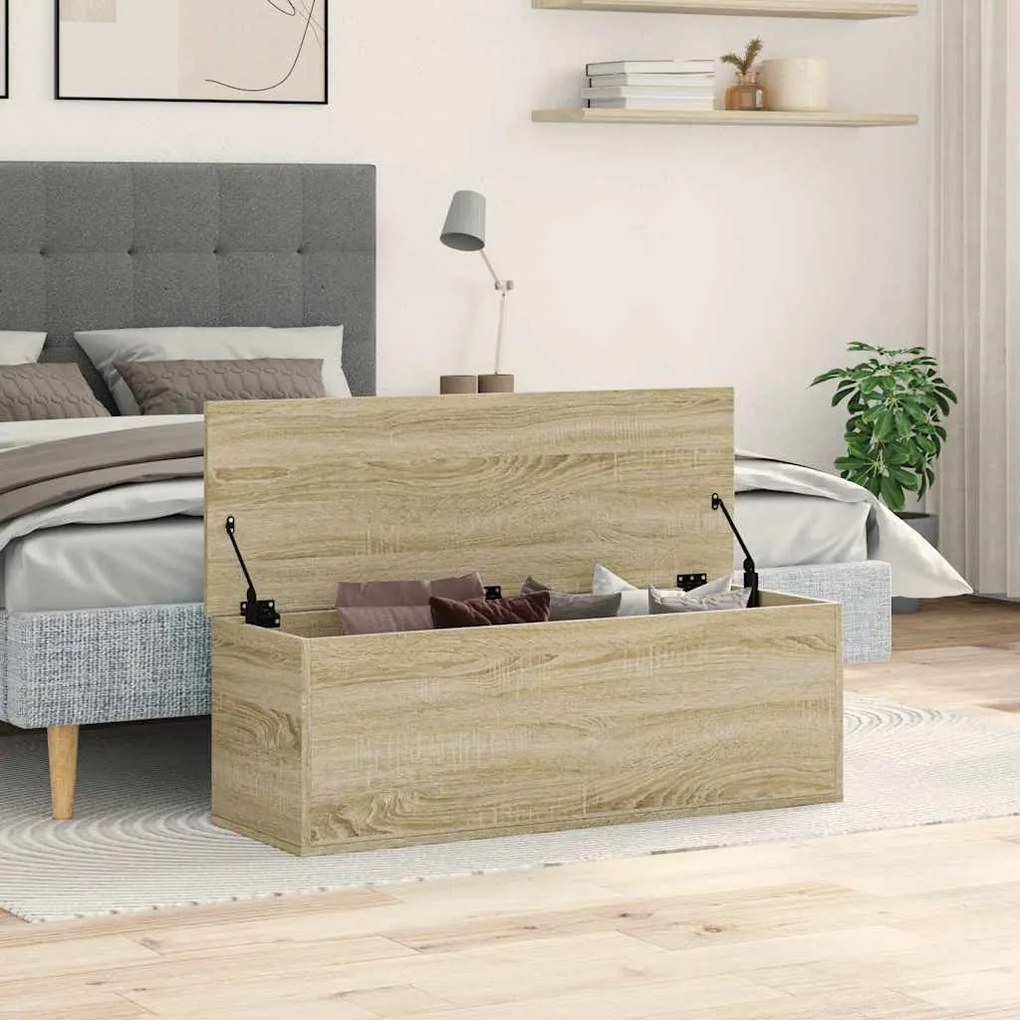sonoma tölgy színű szerelt fa tárolóláda 102 x 35 x 35 cm