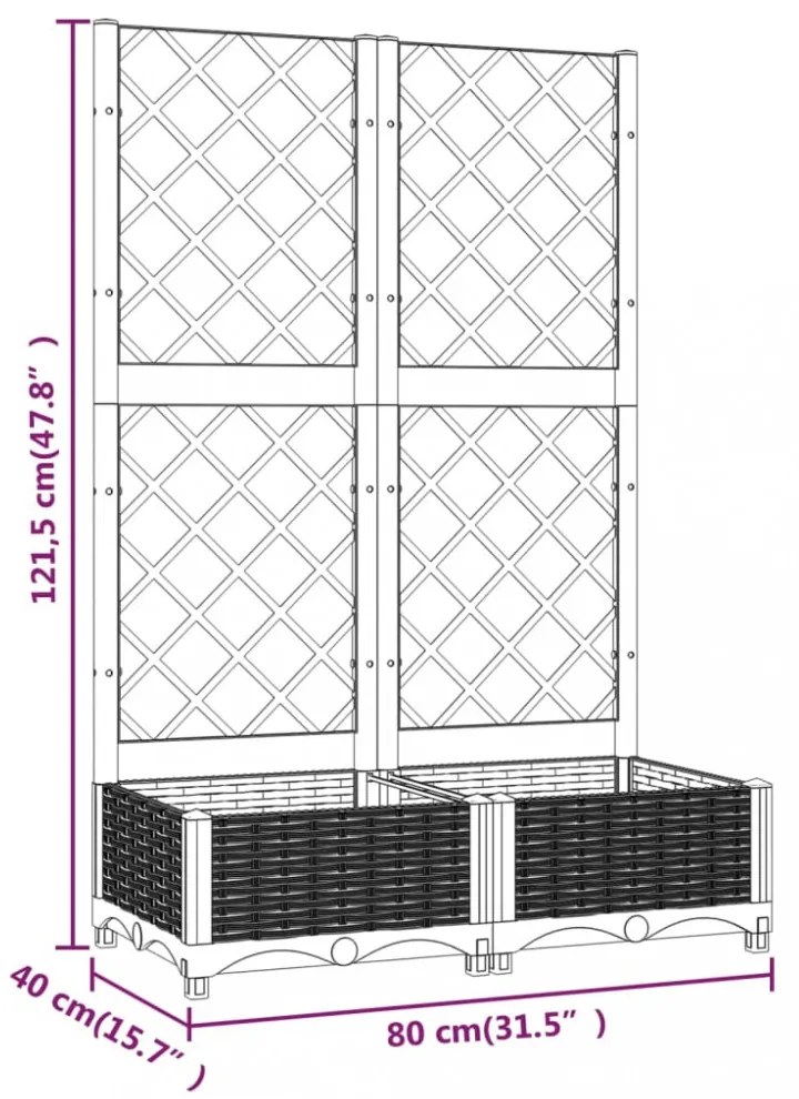 sötétszürke PP rácsos kerti ültetőláda 80 x 40 x 121,5 cm