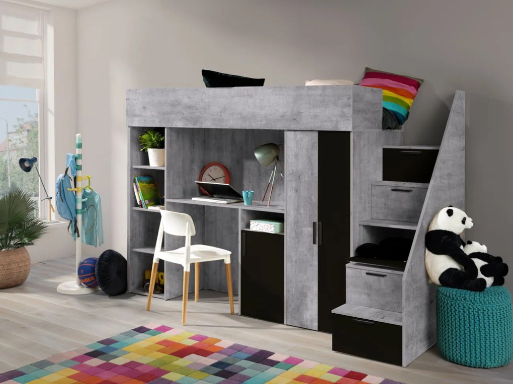 Kombinált gyerekágy 90 cm Kesa 14 (beton + matt fekete). 1085828