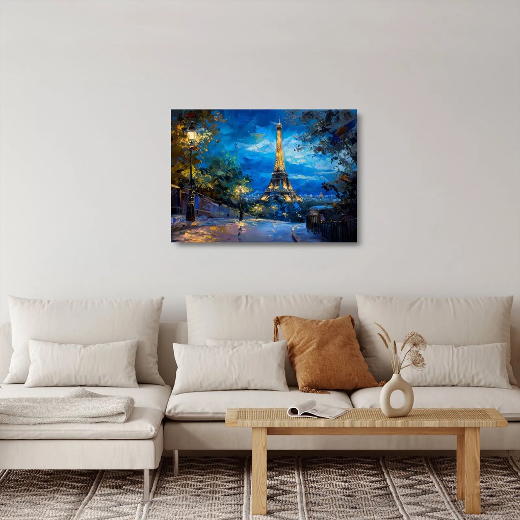 Üveg kép - Olajfestmény az Eiffel-toronyról (70x50 cm)