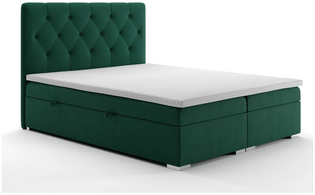Franciaágy Boxspring 140 cm Ronda (sötétzöld) (tárolóhellyel). Akció -17%. 1020365