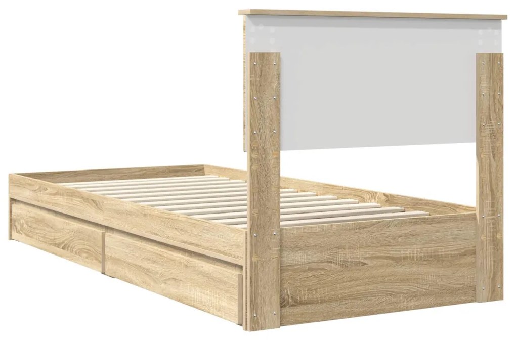 vidaXL Tárolós Ágy fejtámlával Sonoma tölgy 90 x 200 cm Faanyag