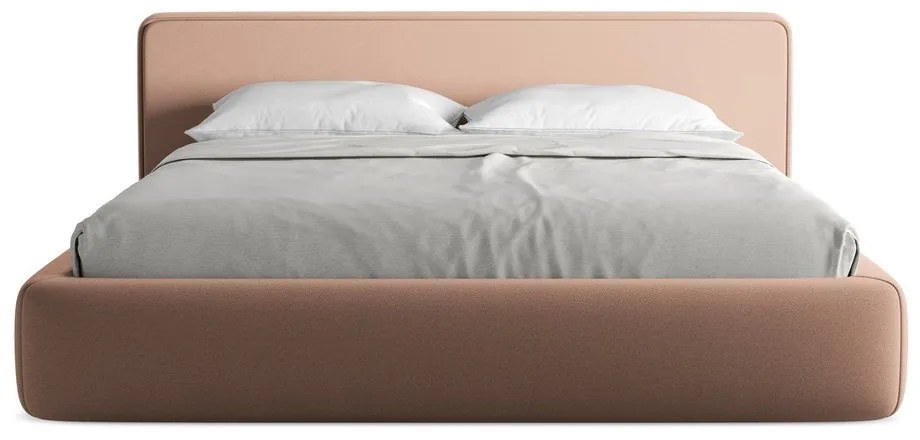 Világos rózsaszín kárpitozott ágyneműtartós franciaágy ágyráccsal 180x200 cm Kiana – Makamii