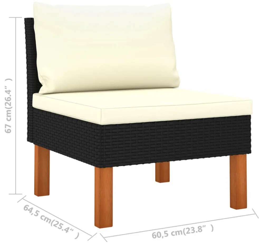 10 részes fekete polyrattan és eukaliptuszfa kerti ülőgarnitúra