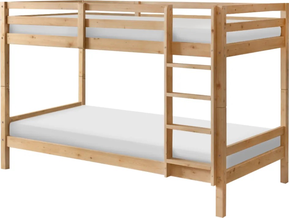 Emeletes ágy, 90x200, tömör fa, natúr, INEZA