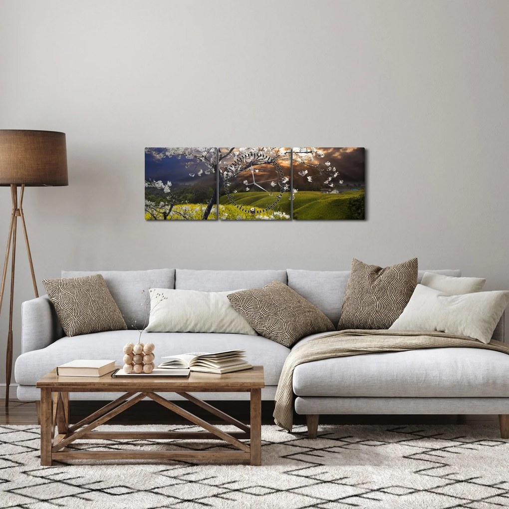 Kép - Virágzó fa az országban (órával) (90x30 cm)