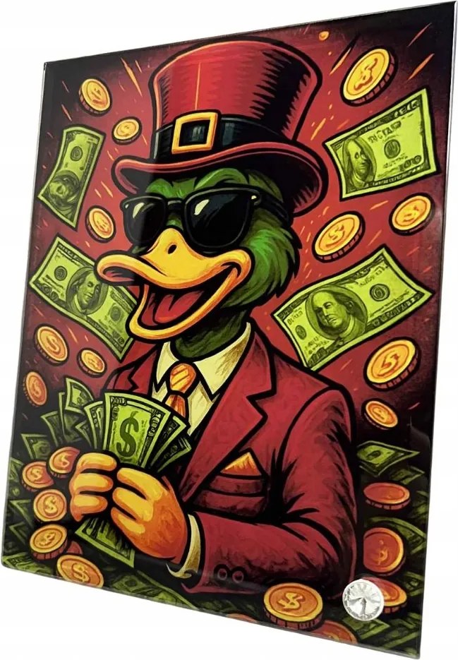 Dekorációs üveg képkeret 23 x 18 cm Gazdag kacsa, amely gazdagságot manifesztál