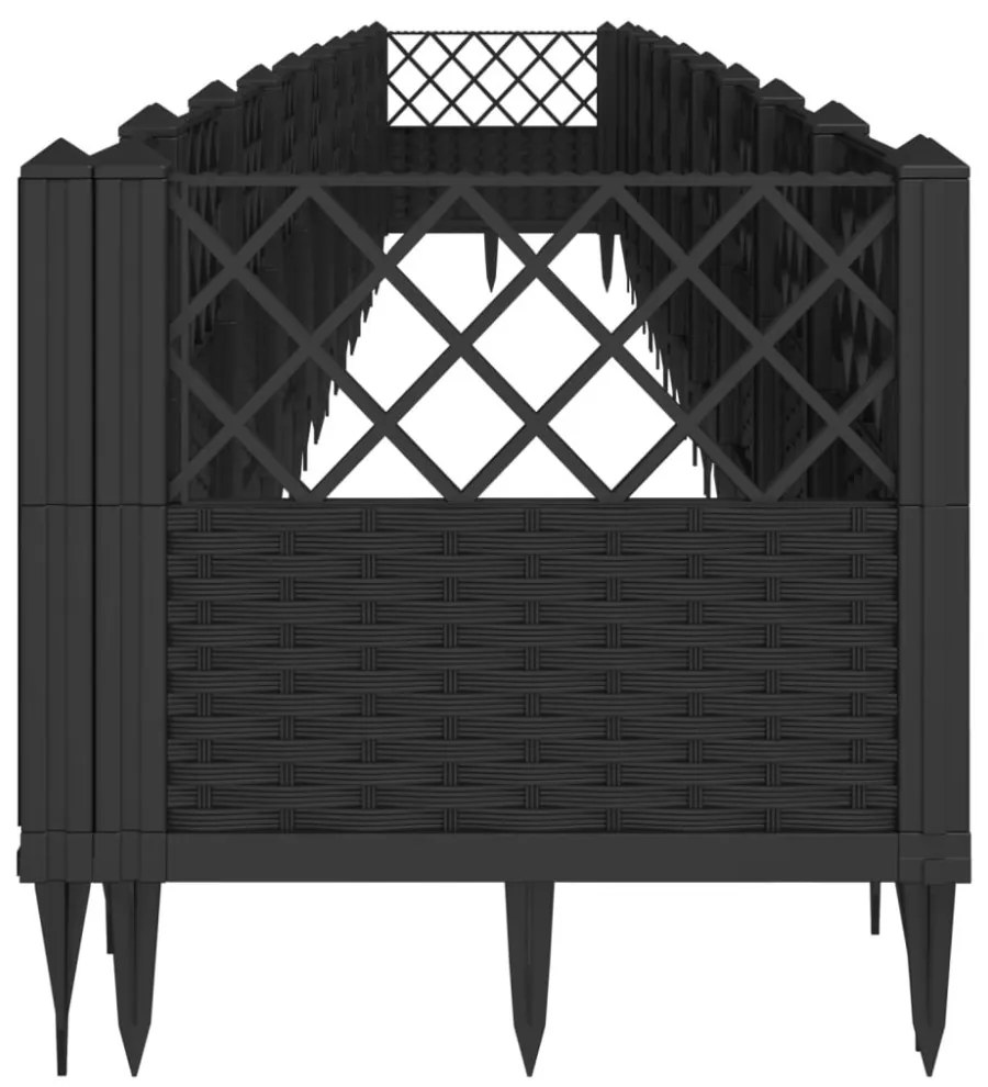 fekete PP kerti virágláda cövekekkel 363,5x43,5x43,5 cm
