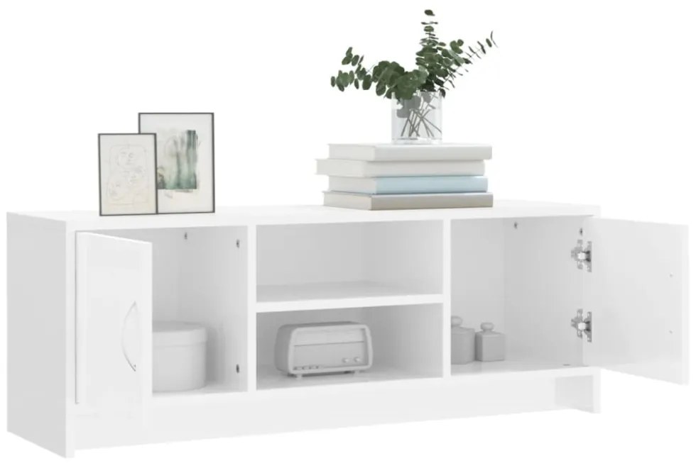 magasfényű fehér szerelt fa TV-szekrény 102x30x37,5 cm